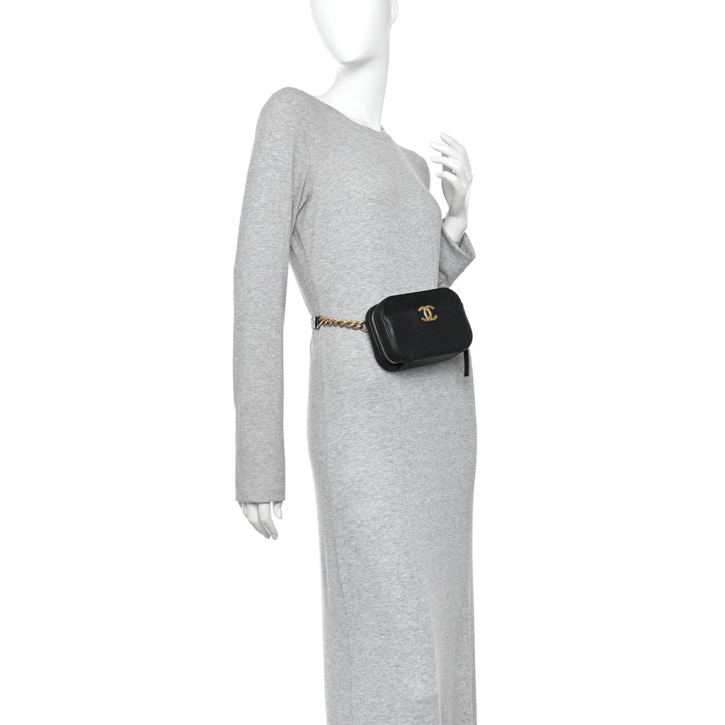 Caviar Quilted Waist Bag Black