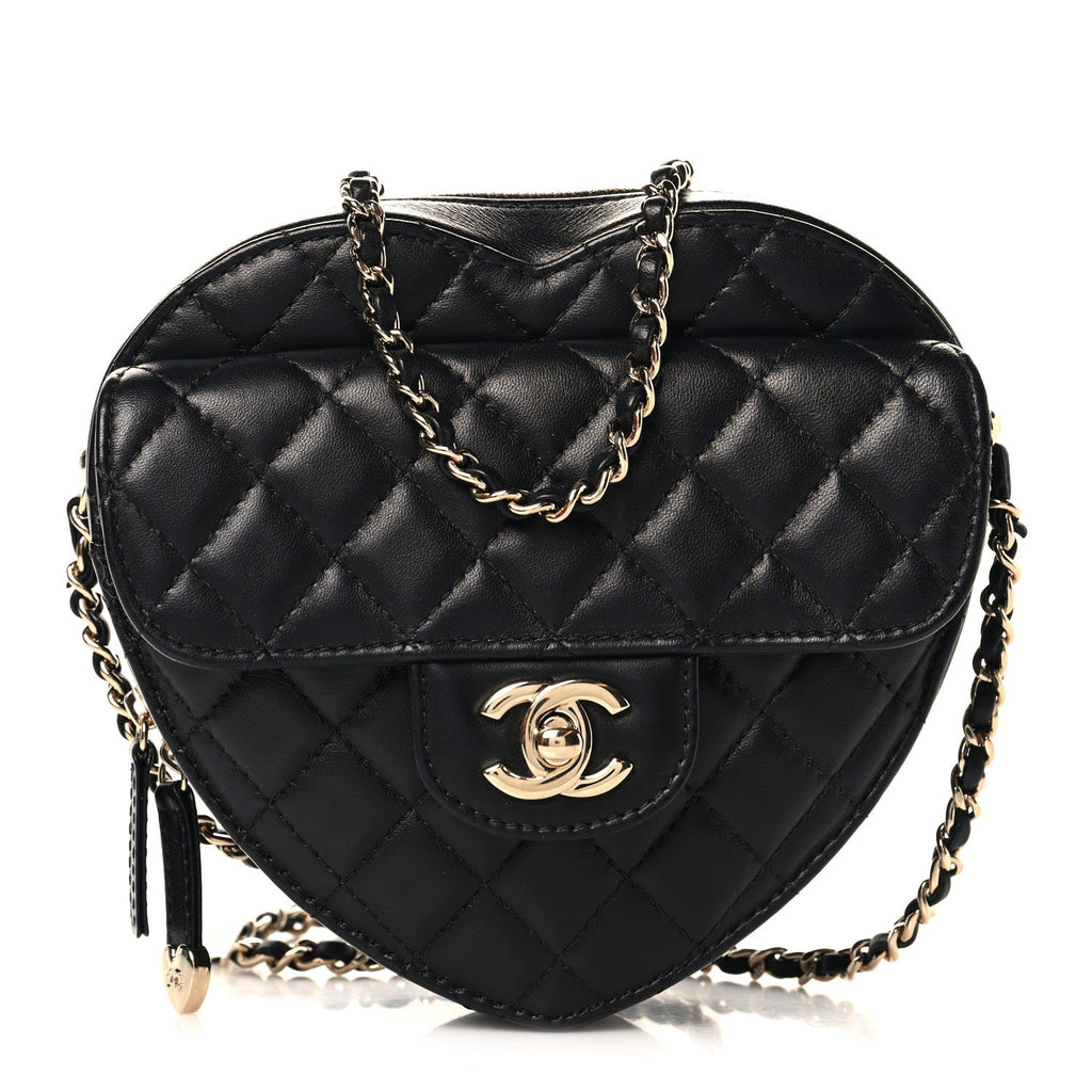 Lambskin Quilted CC In Love Heart Bag Black