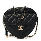 Lambskin Quilted CC In Love Heart Bag Black
