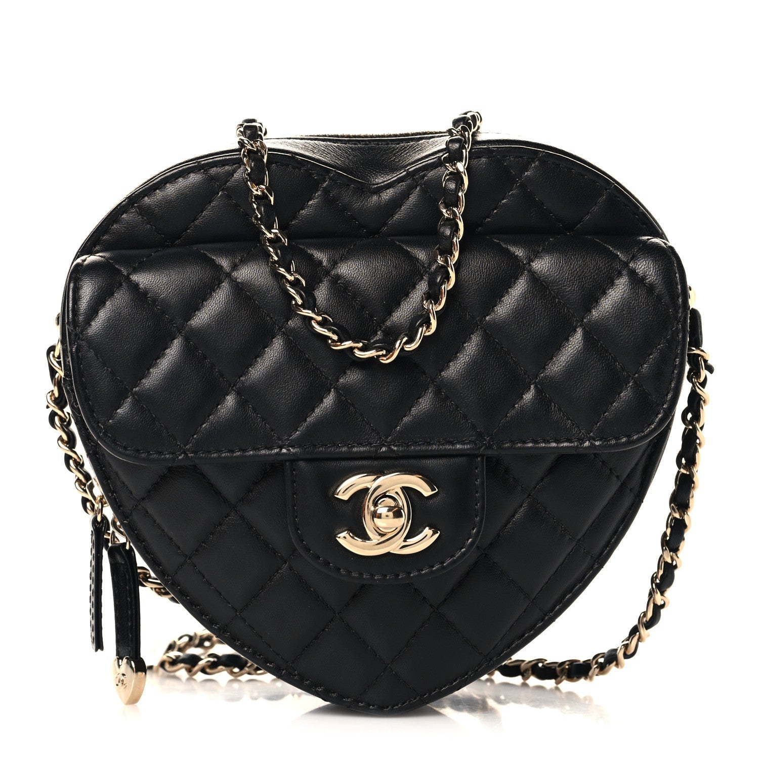 Lambskin Quilted CC In Love Heart Bag Black