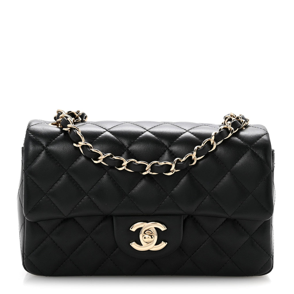 Lambskin Quilted Mini Rectangular Flap Black
