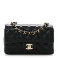 Lambskin Quilted Mini Rectangular Flap Black
