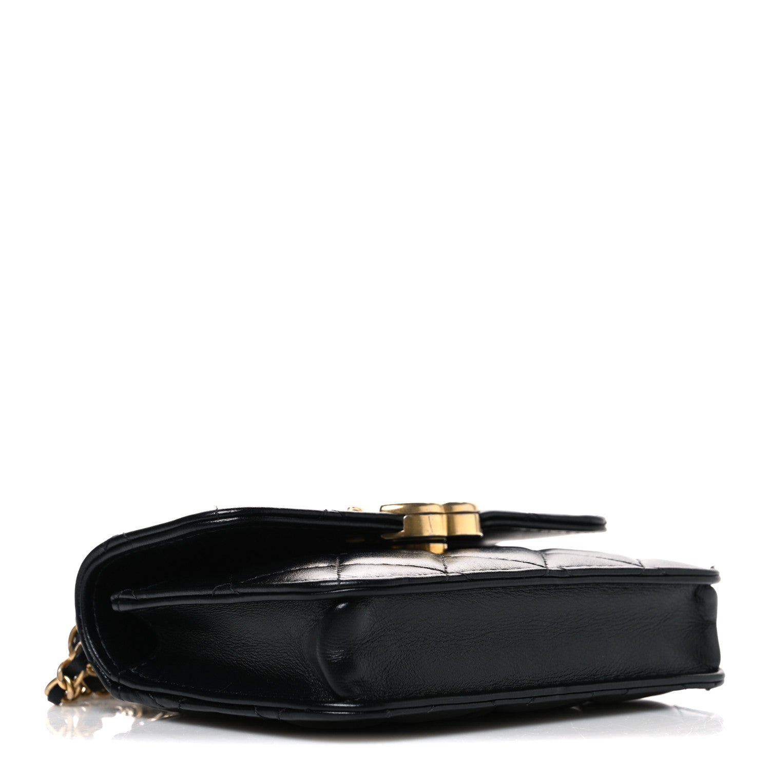 Calfskin Quilted Perfect Fit Coin Purse With Chain Black