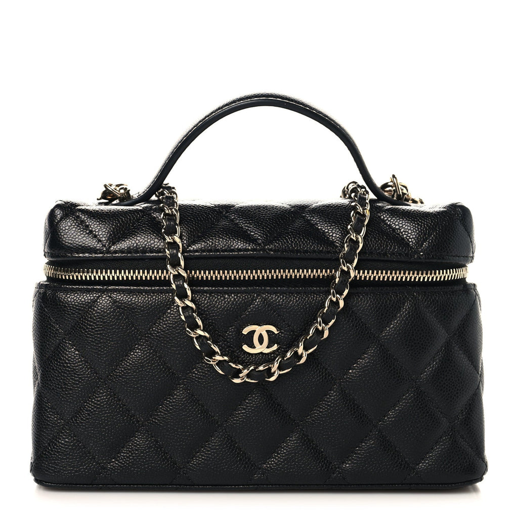 Caviar Quilted Top Handle Slim Vanity With Chain Black