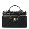 Caviar Quilted Top Handle Slim Vanity With Chain Black