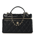 Caviar Quilted Top Handle Slim Vanity With Chain Black