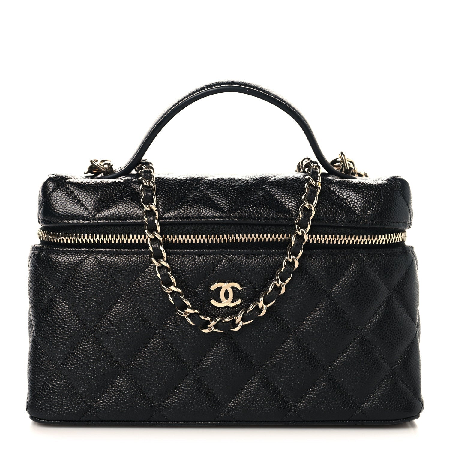 Caviar Quilted Top Handle Slim Vanity With Chain Black