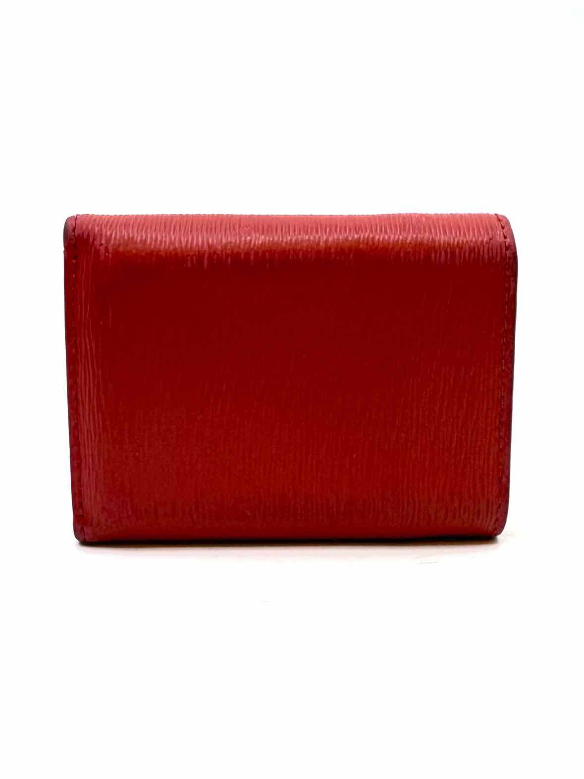 PRADA Red Orange Leather Solid Card Holder