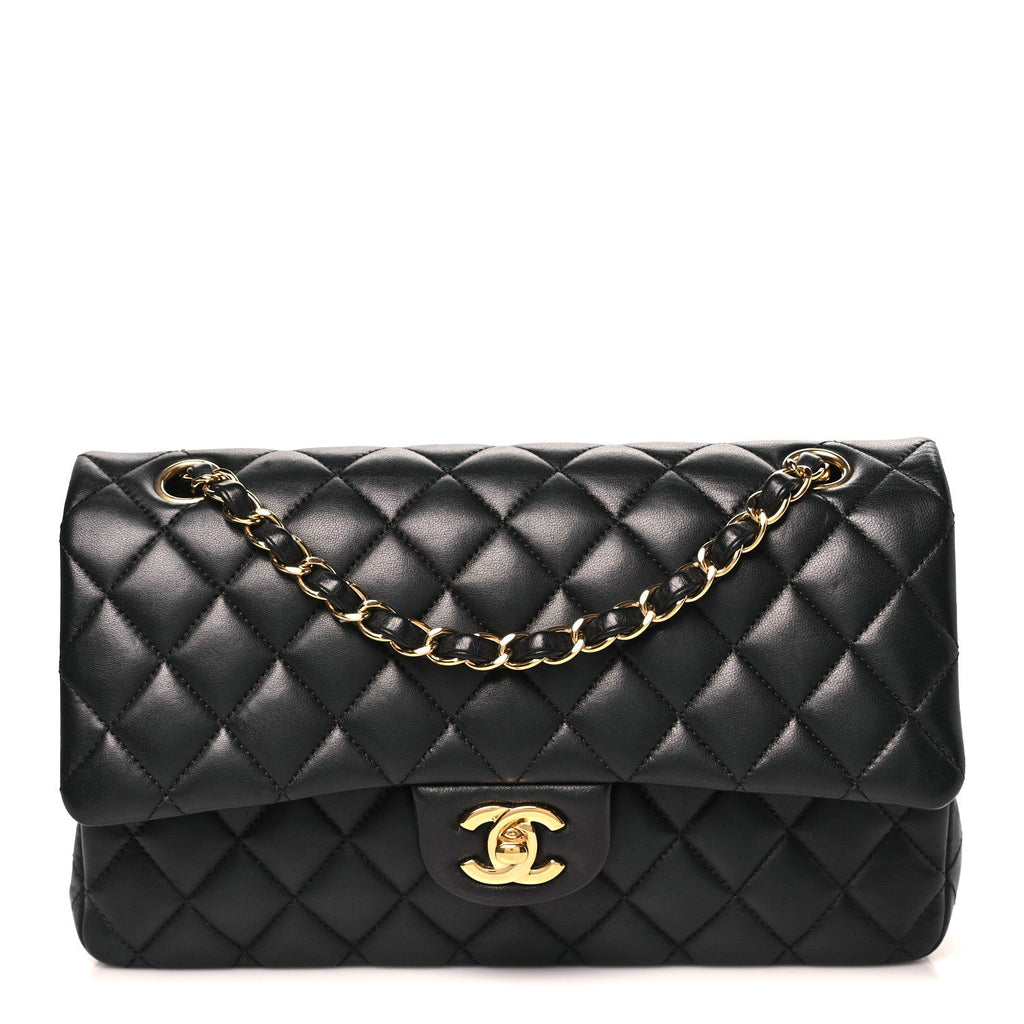 Lambskin Quilted Medium Double Flap Black