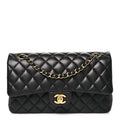 Lambskin Quilted Medium Double Flap Black