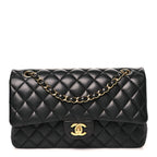 Lambskin Quilted Medium Double Flap Black