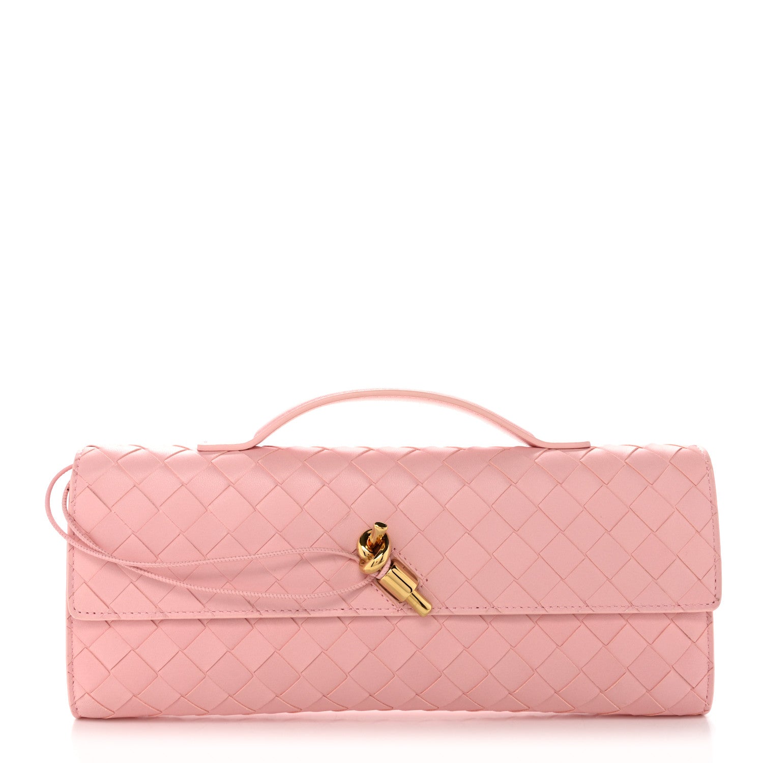 Nappa Intrecciato Long Andiamo Top Handle Clutch Rose