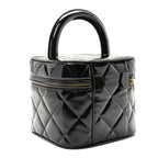 Patent Quilted Top Handle Vanity Case Black