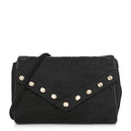 Fabric Quilted Crystal Envelope Small Flap Black