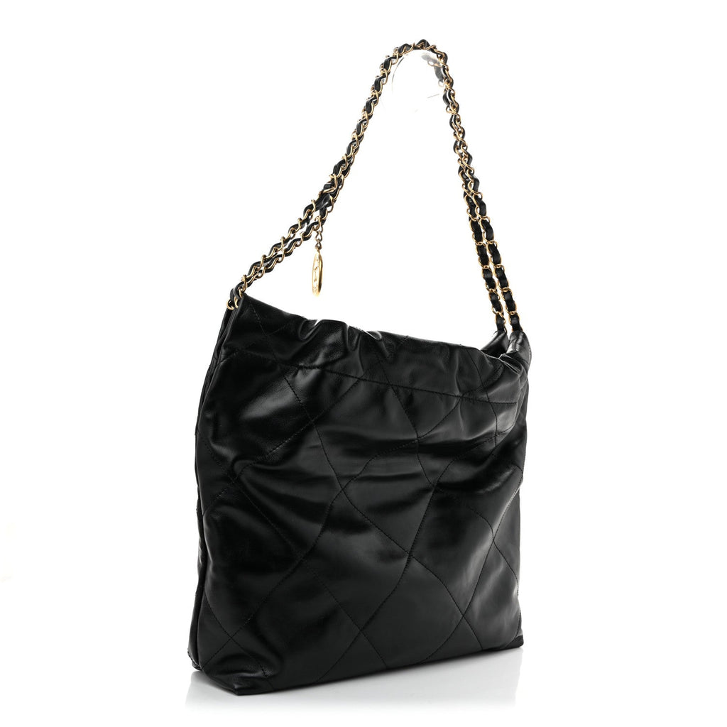 Shiny Calfskin Quilted Small Chanel 22 Black