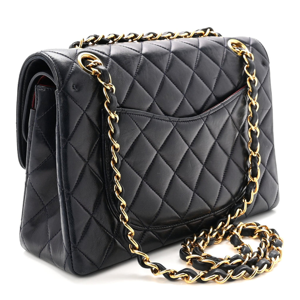 Lambskin Quilted Small Double Flap Bag Black