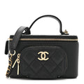 Caviar Quilted Top Handle Pocket Vanity Case Black