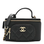 Caviar Quilted Top Handle Pocket Vanity Case Black