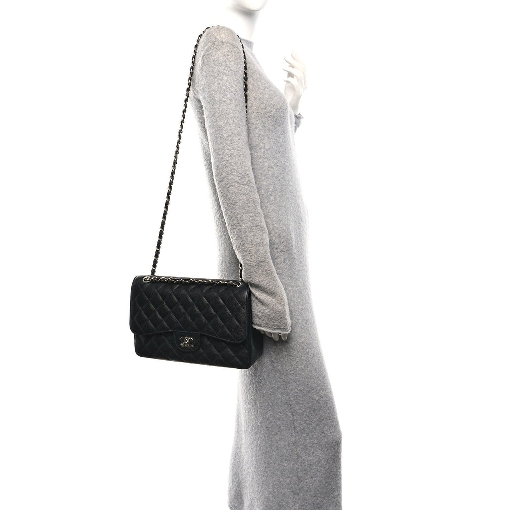 Caviar Quilted Jumbo Double Flap Black