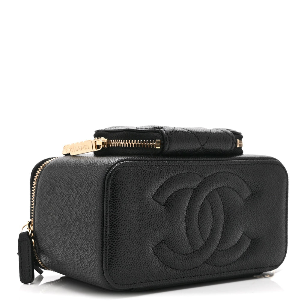 Caviar Quilted Top Handle Pocket Vanity Case Black