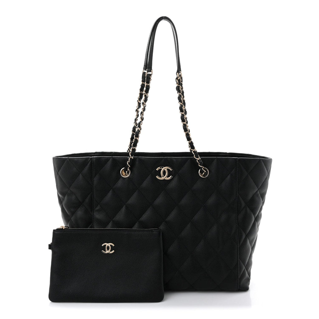 Caviar Quilted Large Shopping Tote Black