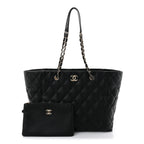 Caviar Quilted Large Shopping Tote Black