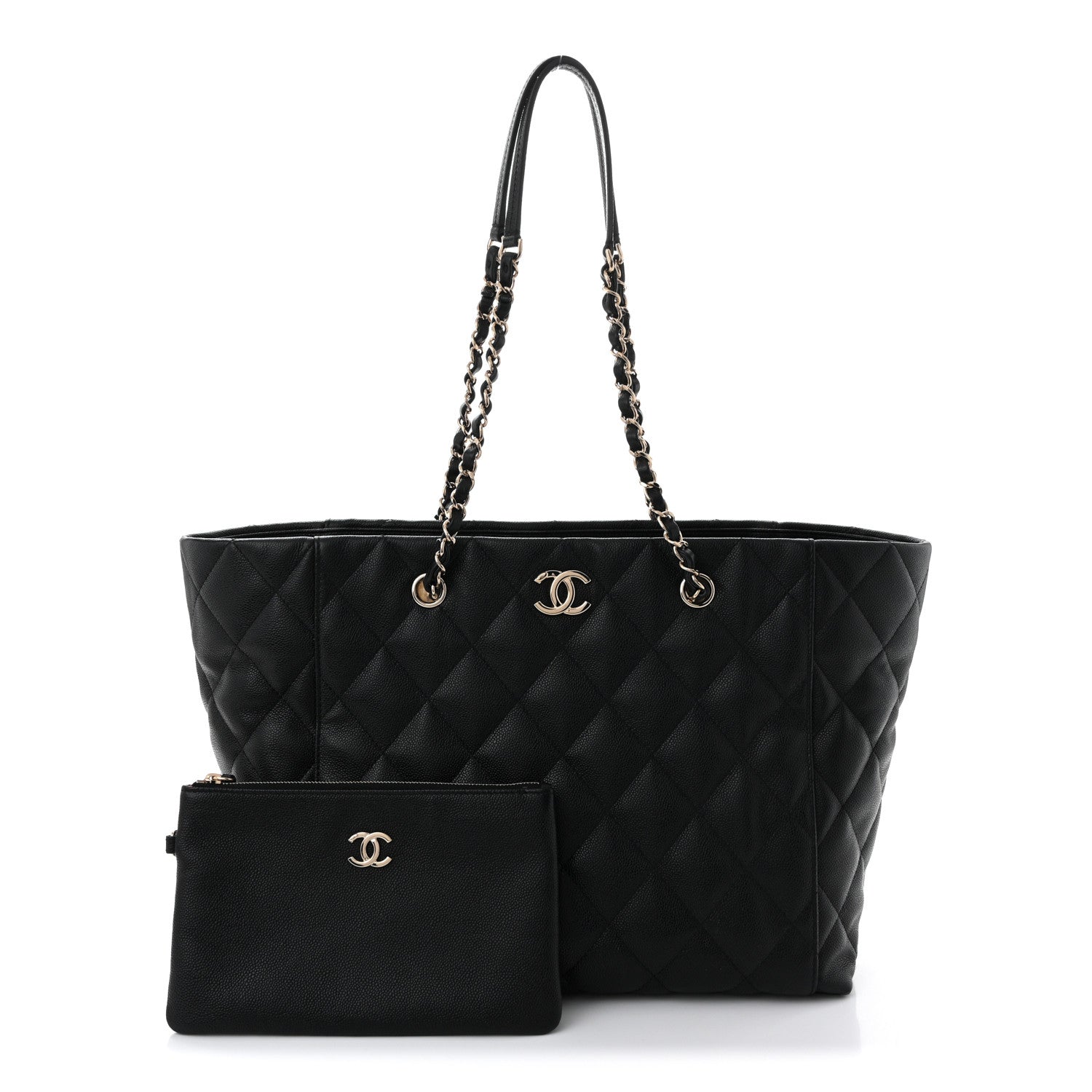 Caviar Quilted Large Shopping Tote Black