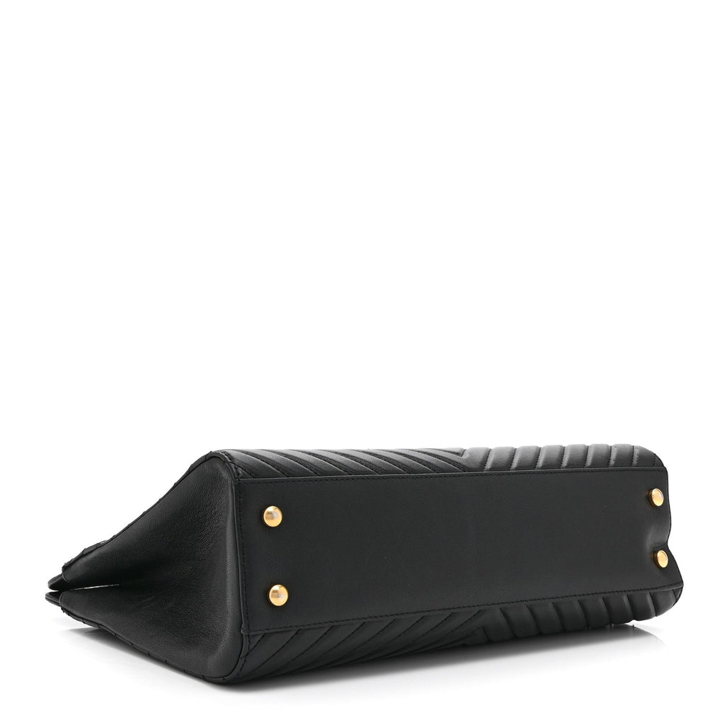 Shiny Sheepskin Chevron Quilted Collar and Tie Flap Black