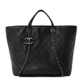 Calfskin Stitched Large Shopping Tote Black