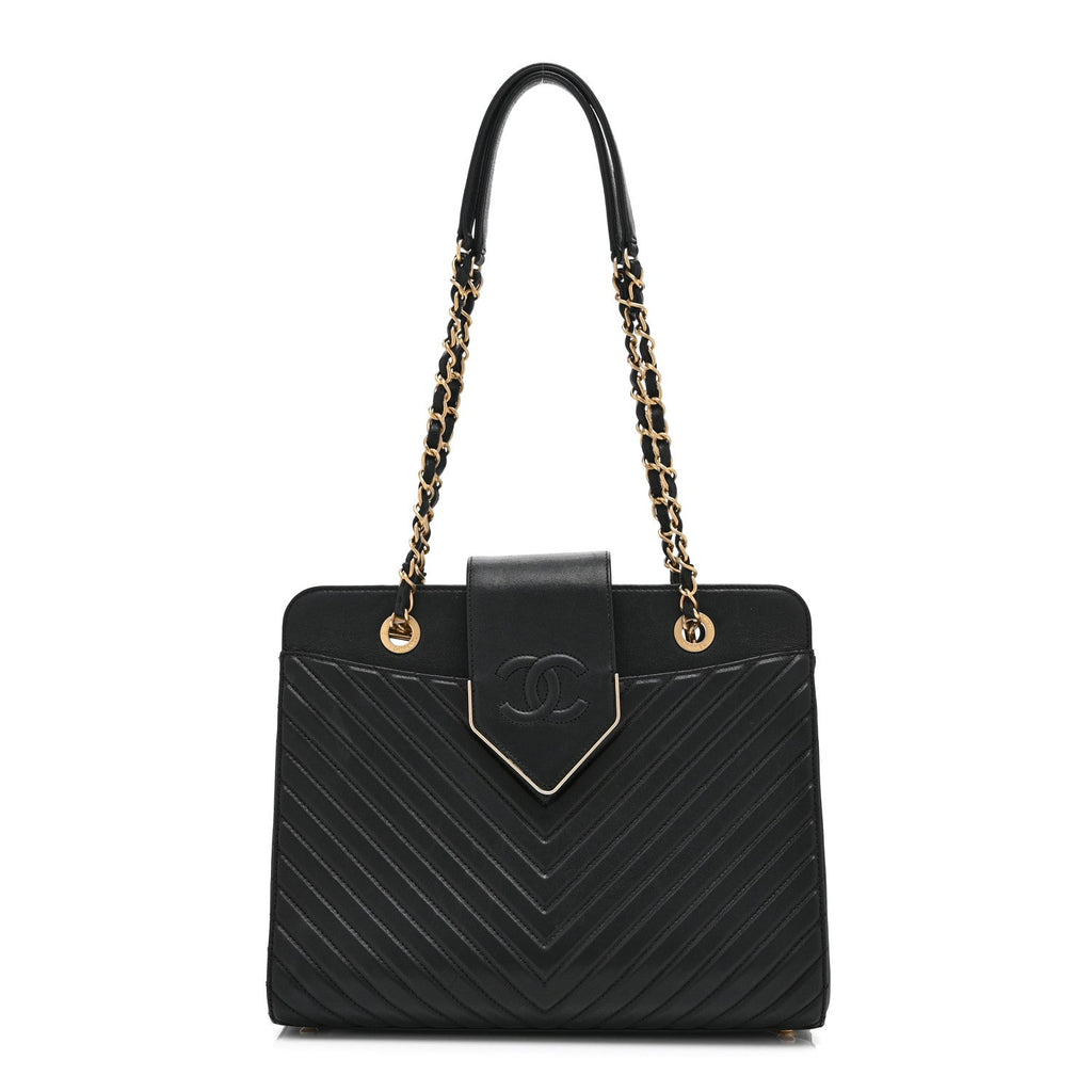 Shiny Sheepskin Chevron Quilted Collar and Tie Flap Black