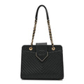 Shiny Sheepskin Chevron Quilted Collar and Tie Flap Black