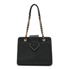 Shiny Sheepskin Chevron Quilted Collar and Tie Flap Black