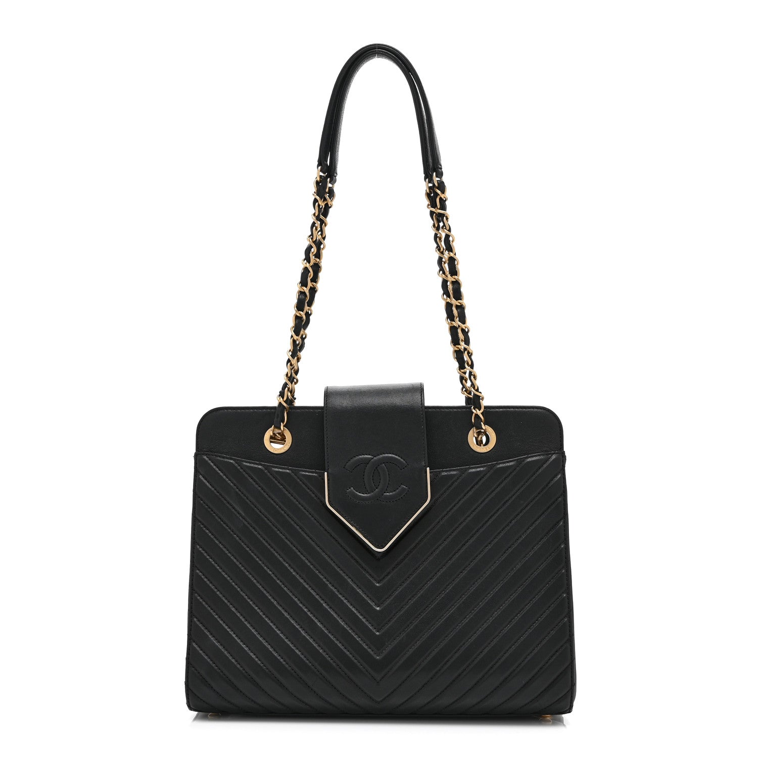 Shiny Sheepskin Chevron Quilted Collar and Tie Flap Black
