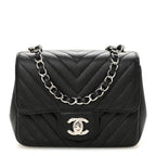 Caviar Chevron Quilted Mini Square Flap Black
