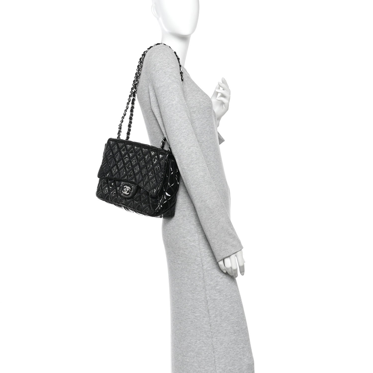 Patent Quilted Jumbo Single Flap Black