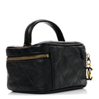 Lambskin Diamond Stitched Top Handle Vanity Case Black
