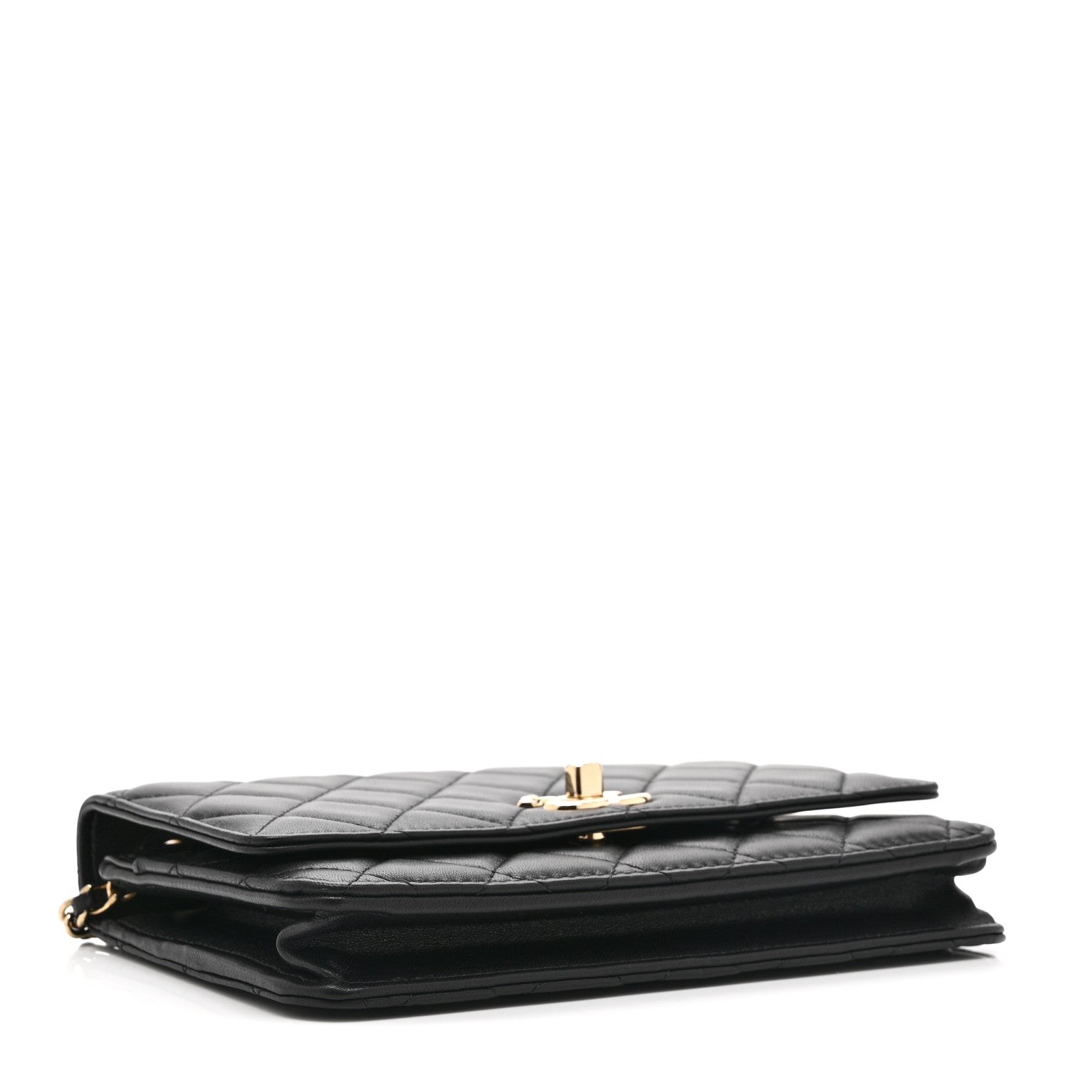 Lambskin Quilted Trendy CC Wallet On Chain WOC Black