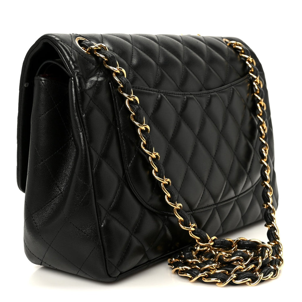Lambskin Quilted Jumbo Double Flap Black