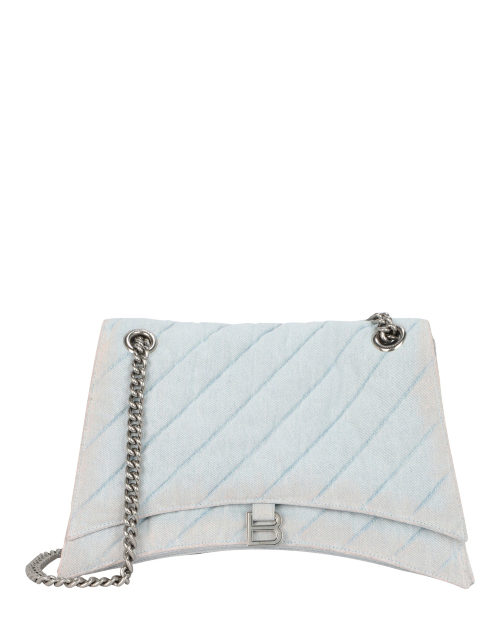 Balenciaga Womens Crush Medium Quilted Denim Chain Shoulder Bag