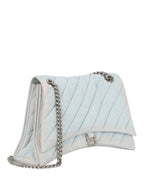 Balenciaga Womens Crush Medium Quilted Denim Chain Shoulder Bag