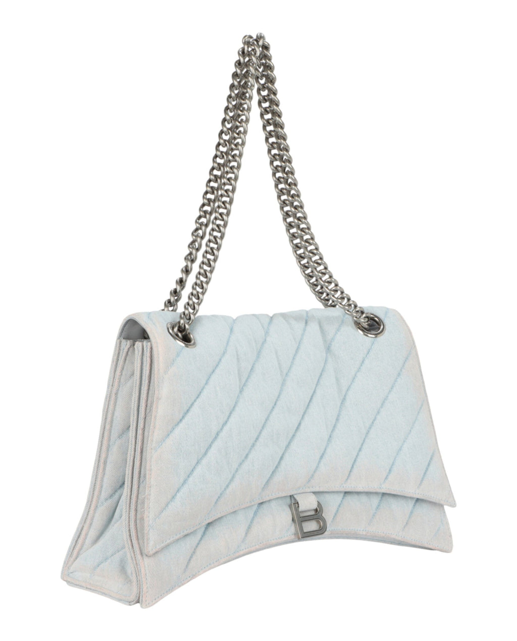 Balenciaga Womens Crush Medium Quilted Denim Chain Shoulder Bag