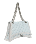 Balenciaga Womens Crush Medium Quilted Denim Chain Shoulder Bag