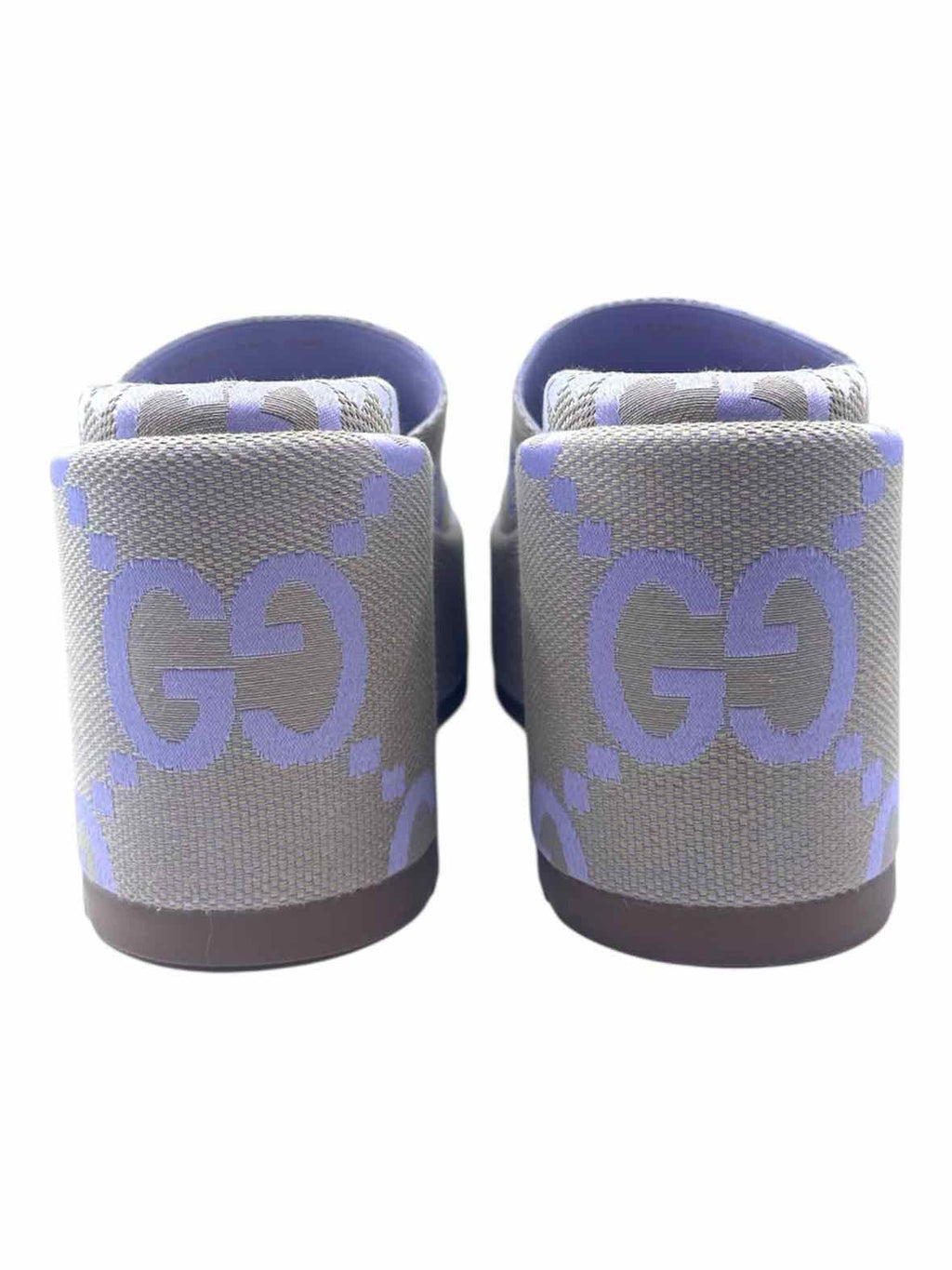 GUCCI Size 6.5 Lavender Canvas Monogram Wedge