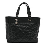 Coated Canvas Quilted Large Paris Biarritz Tote Black