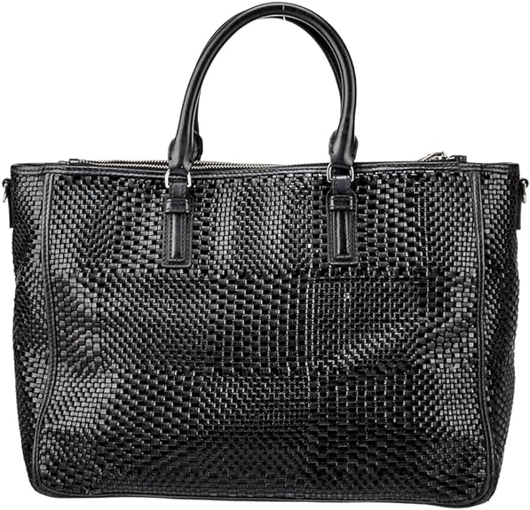Tory Burch Robinson Black Tote Basketweave Saffiano Leather Large Handbag Bag NEW