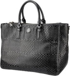 Tory Burch Robinson Black Tote Basketweave Saffiano Leather Large Handbag Bag NEW