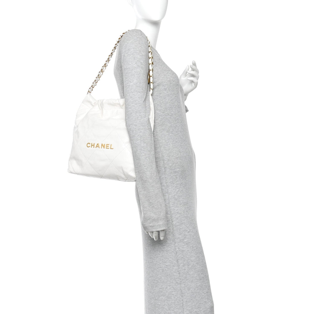 Shiny Calfskin Quilted Small Chanel 22 White