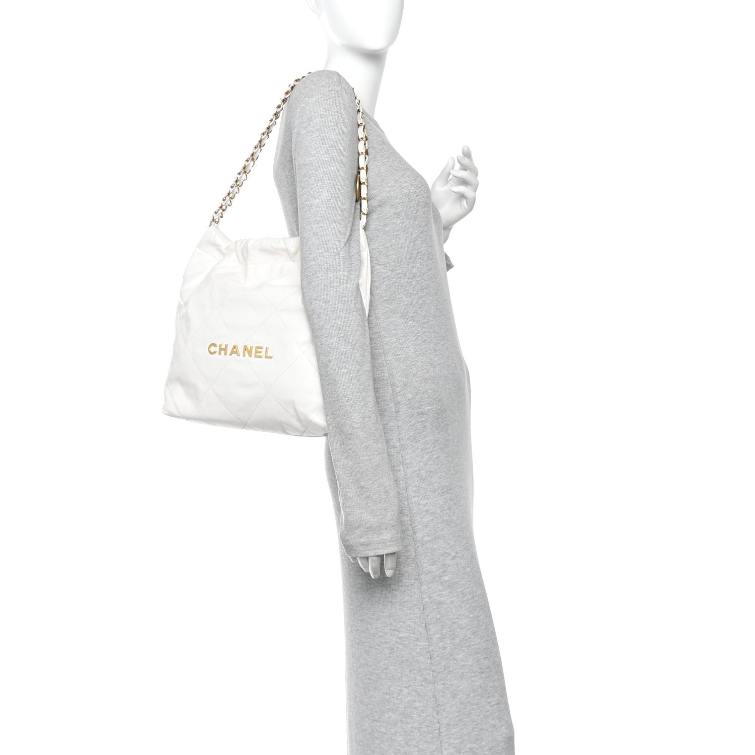 Shiny Calfskin Quilted Small Chanel 22 White