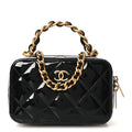 Patent Quilted Top Handle Mini Vanity Case Black
