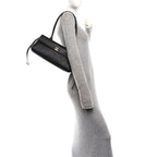 Grained Calfskin Stitched Urban Essentials Small Shopping Bag Black